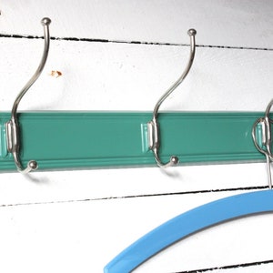 Coat rack new old stock 50s 60s metal, vintage wall hooks, towel hooks, Mid Century, gift her wife women sister husband him, green silver