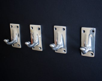 4 wall hooks grey silver colored / gray towel hook / coat rack / straight coat hooks / bathrobe hooks / polished aluminium