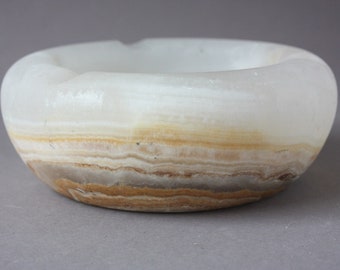 Alabaster Ashtray Vintage, Round Tray For Cigarettes