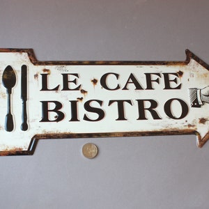 Cafe Bistro sign rustic arrow Shabby, door sign, wall hanging, wall plaque white black, nostalgic French Vintage style