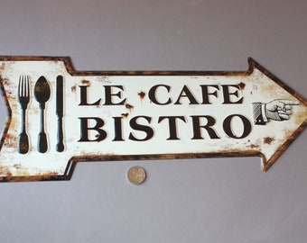 Cafe Bistro Sign Arrow Shabby, Wegwijzer Metalen Bord Vintage Stijl, Rustiek Deurbord, Informatiebord Franse Stijl Wit Zwart