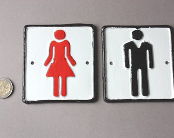 1 WC toiletbord antieke stijl, man of vrouw stijlvolle afbeelding, vintage vierkant, rustiek deurbord toilet, toiletbord ijzer