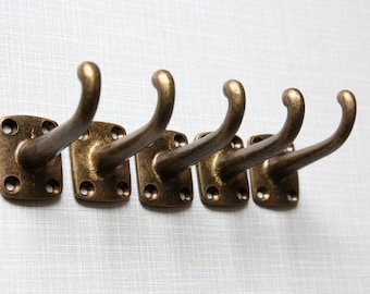 5 new old stock wall hooks brass, towel hooks, Germany