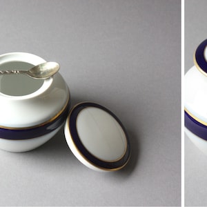 Zuckerdose Arzberg Hutschenreuther Germany vintage, runde Porzellandose weiß blau gold, Geschirr, Porzellangeschirr, Geschenk Frau Sie