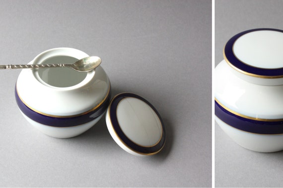 Zuckerdose Arzberg Hutschenreuther Germany vintage, runde Porzellandose weiß blau gold, Geschirr, Porzellangeschirr, Geschenk Frau Sie