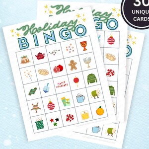 Printable Holiday Bingo: 30 Unique Cards (Digital Download) Activity for Christmas, Hannukah, Kwanzaa, Etc.