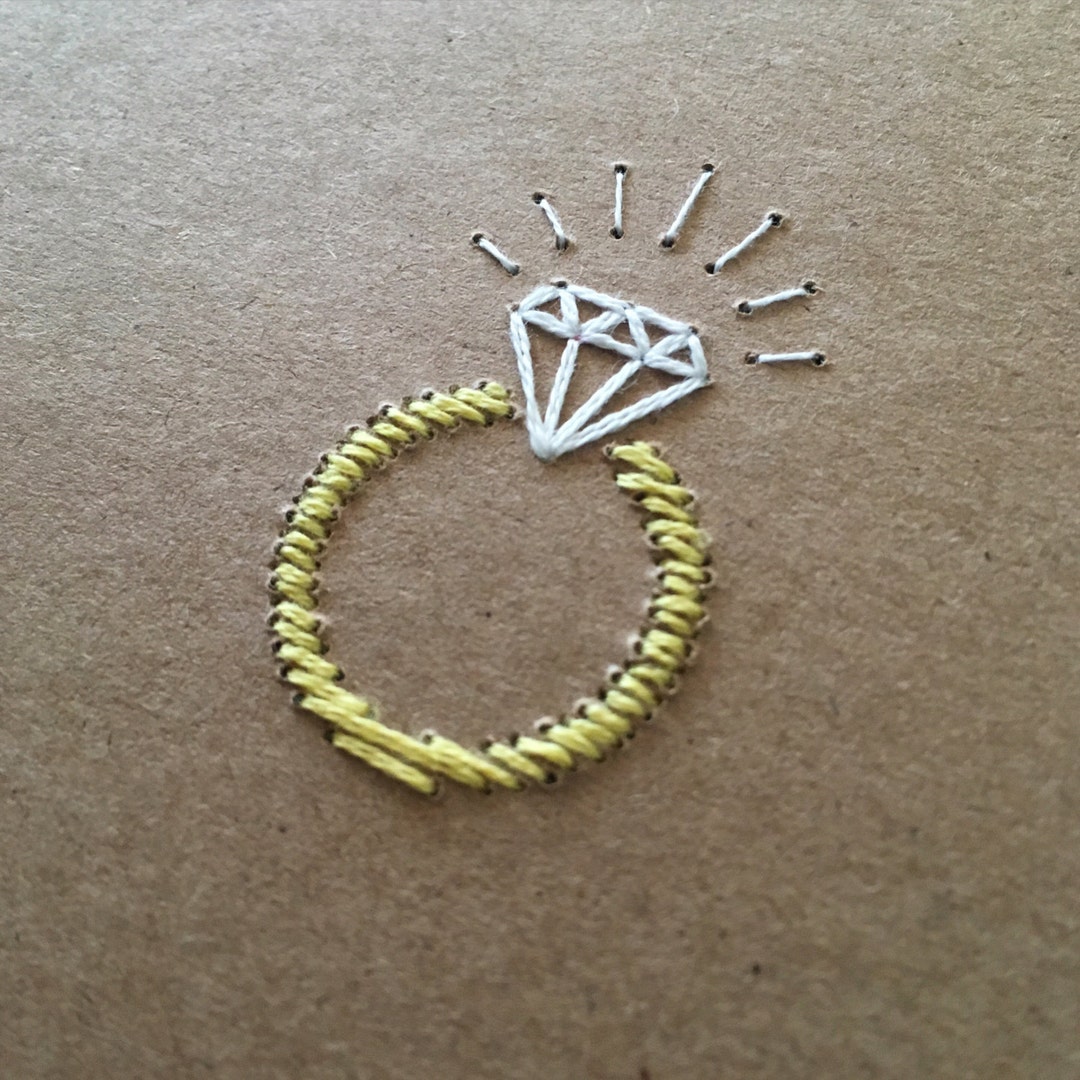 Hand-stitched Engagement Ring Card - Etsy