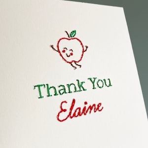 Tarjeta de agradecimiento personalizada de profesor cosida a mano con Happy Apple