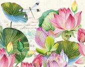 Napkin for Decoupage Water lilies Dragonfly Decorative Tissue Paper Craft Floral Tissue Card Making