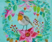 Paper for Decoupage Robins Wreath Art Journal Scrapbooking Decorative Tissue Card Making Decoupage Napkin