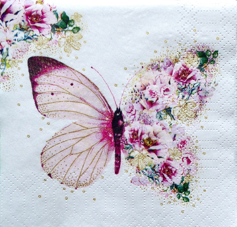 Decoupage Napkin Floral Butterfly Tissue Paper Craft Etsy