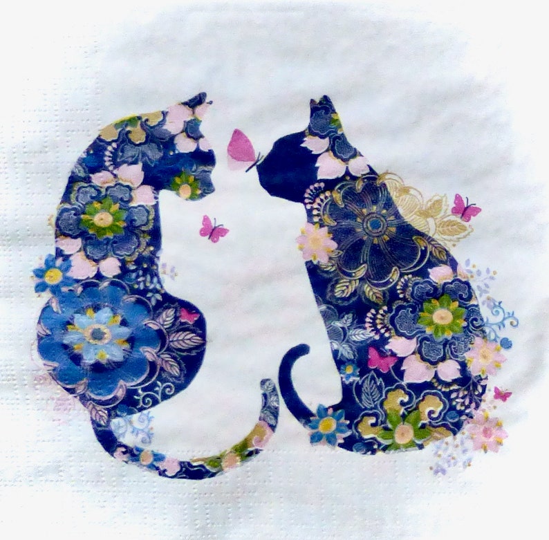 Decoupage Tissue ~ Floral Cats ~ Animal Print ~ Kids Crafts ~ Art Journal ~ Collage Napkin ~ Decorative Tissue ~ Decoupage Paper