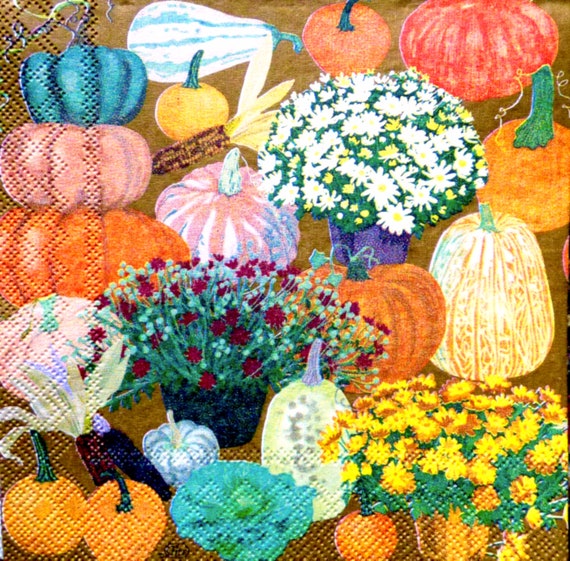 Decoupage ~ Collage Pumpkins ~ Paper Craft ~ 3,ply Napkin ~ Printed Napkins ~ Floral Tissue ~ Napkin for Decoupage