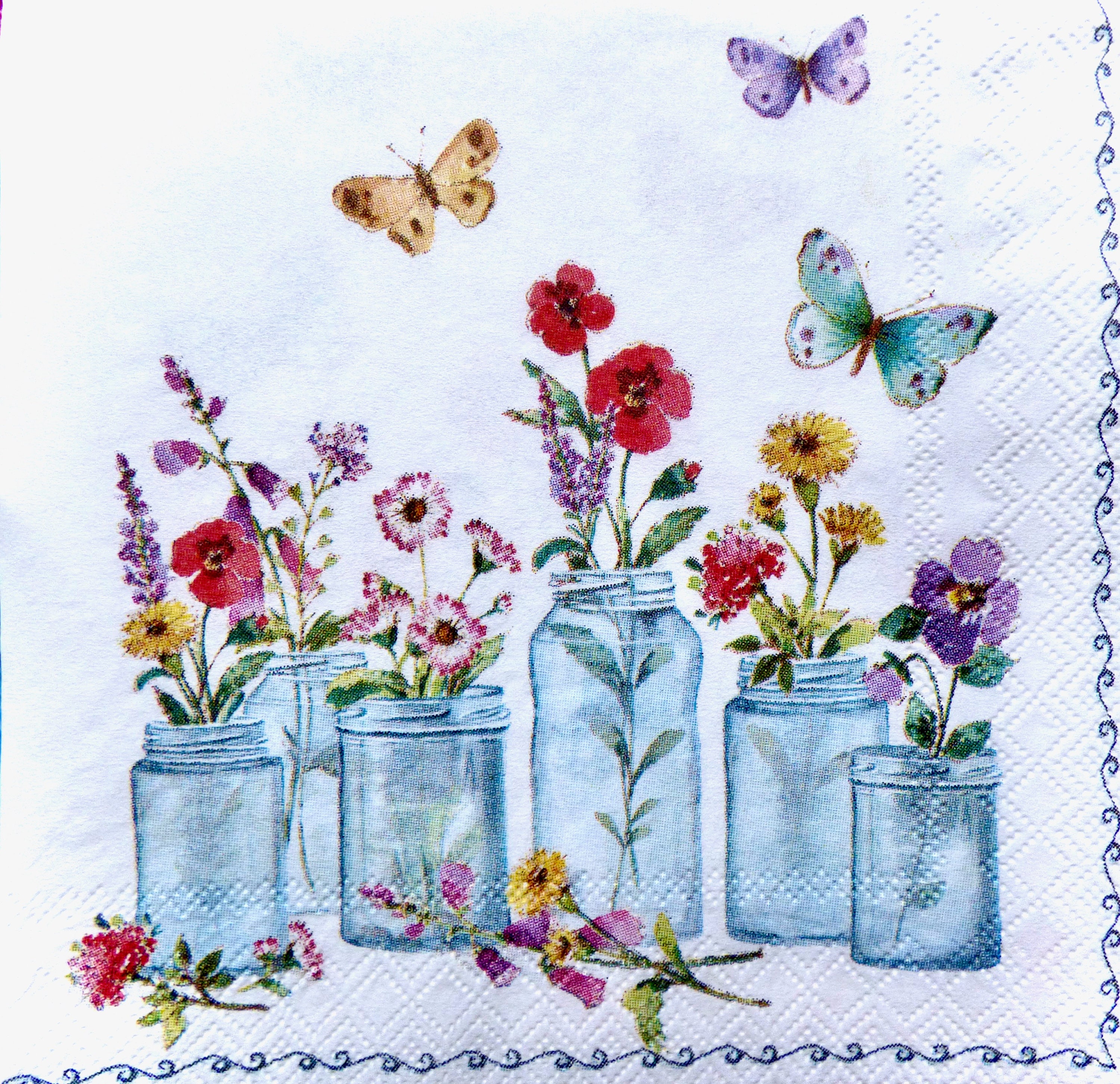 Decoupage Napkin ~  Summer Jars ~ Floral Napkin ~ Kids Crafts ~ Decor…