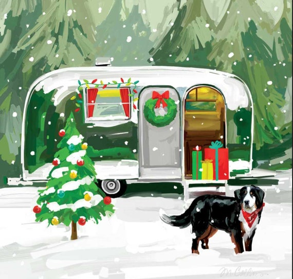 4 Single paper decoupage napkins Xmas car Winter night dog design -X161