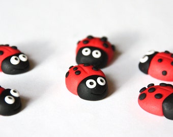 Edible ladybird cupcake toppers, fondant ladybirds, summer garden edible cake decoration, gumpaste ladybug x 10