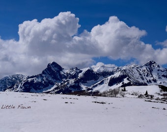 Snowy Mountain top in Telluride Colorado, Winter scene, Colorado photography,  Mountain Landscape,  glossy print unframed