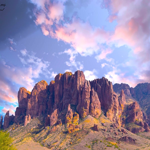 Superstition Mountain in the Lost Dutchman State park, Arizona at Sunrise Fine Art photography Print, 8x10  Unframed Free shipping in the US