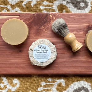 Shaving Bar Soap with Goat Milk and Essential Oils | Lavender Cedarwood Litsea Orange | Artisan Soap Handcrafted with Minnesota Goat&#39;s Milk