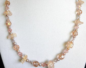 17 1/2" genuine pearl, swarovski crystals, & champagne artglass bead necklace