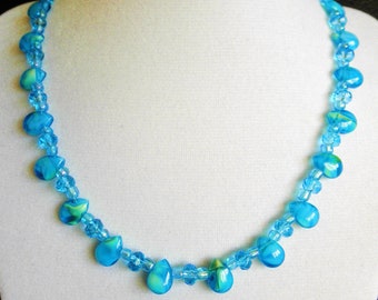 16" blue artglass drop necklace