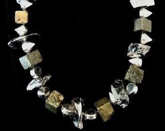 19 1/2" Pyrite nugget, silver ore & silver spike necklace