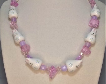 18” (“BUNZY”) Easter bunny porcelain and artglass bead necklace