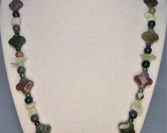 22” (“LUCKY CLOVER”) genuine India agate stone bead necklace/St. Patrick’s Day