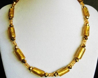 17" artisan handcrafted gold artbeads necklace