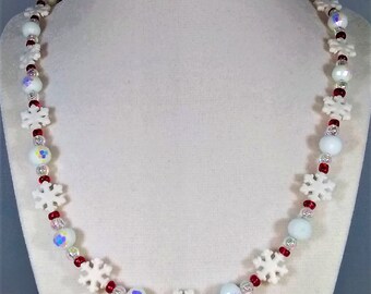 24" Snowflake holiday bead necklace