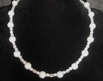 16" genuine white carved shell and artglass bead necklace