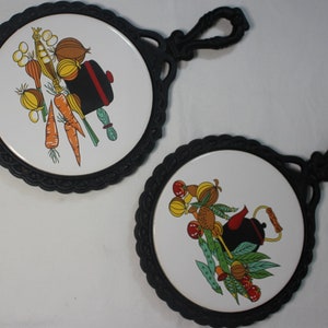 Vintage Cast Iron Trivets With Tile Centers, Vintage Housewares. Vintage boho. Housewarming Gift.