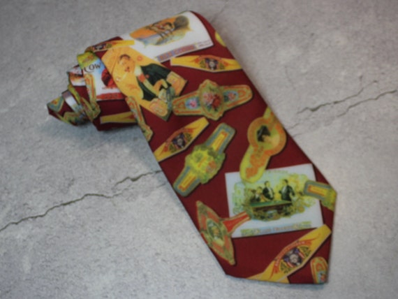 Vintage Tie. Cigar Labels And Bands Necktie By Ra… - image 1