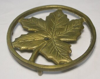 Trivet, Brass Leaf , Hot Plate, Wall Decor 1970's Vintage Kitchen Housewares.