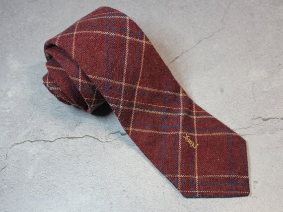 Vintage Yves Saint Laurent Tie. Wool, Plaid Saint… - image 1