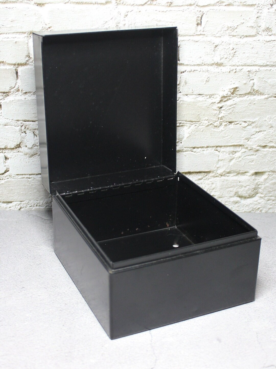 Vintage Metal Recipe Box, Extra Large Black. Storage Container, Holds 3
