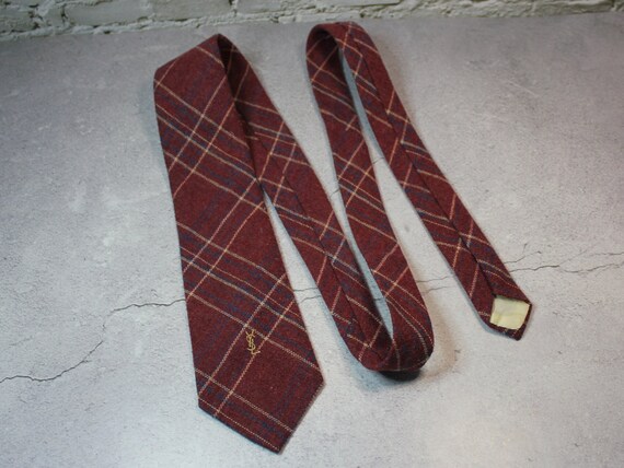 Vintage Yves Saint Laurent Tie. Wool, Plaid Saint… - image 2