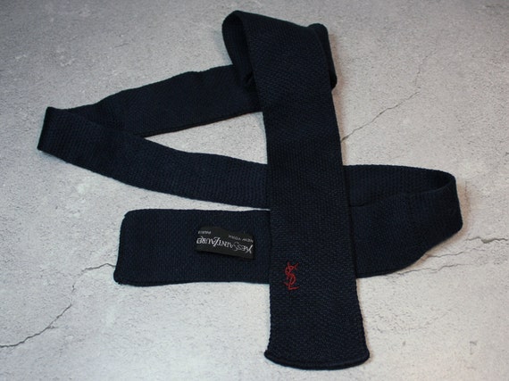 Vintage Yves Saint Laurent Tie. Knit, Blue Saint … - image 3