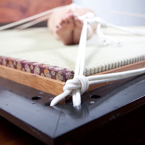 Kinbaku Bi The Beauty of Tight Binding Tatami Bed. Very rare teak & recycled timber flat packable bed made with natural finishes image 4