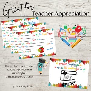 Lehrer Dankeschön druckbare Postkarte (3er-Set) | 5 "x 7" digitale Geschenkkartenhalter | Buntstift Design | Geschenk für die Wertschätzung des Lehrers