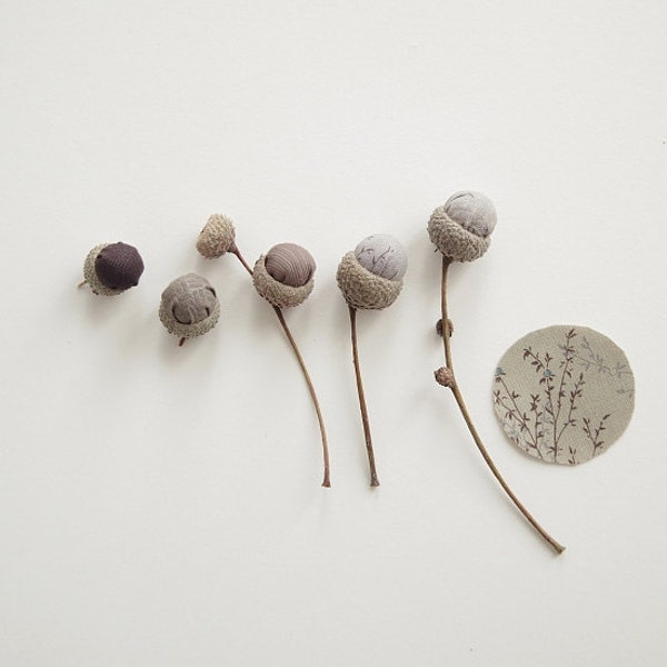 Minimalist Handmade Autumn fabric acorns, natural Christmas table decor, brown cream home, office accessories