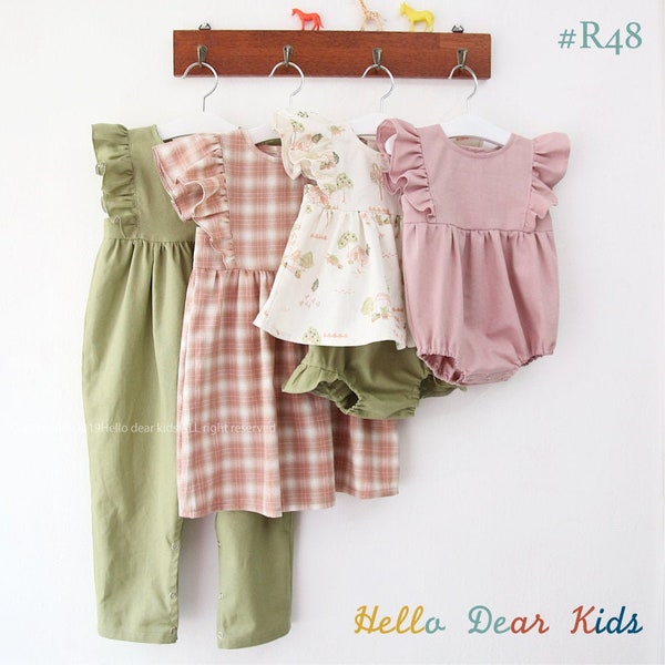 R48/ Schnittmuster / PDF Nähmuster / 4 Bundle Strampler, Kleid und Pumphose / Kinder Schnittmuster / Baby Schnittmuster / 3M~10Y