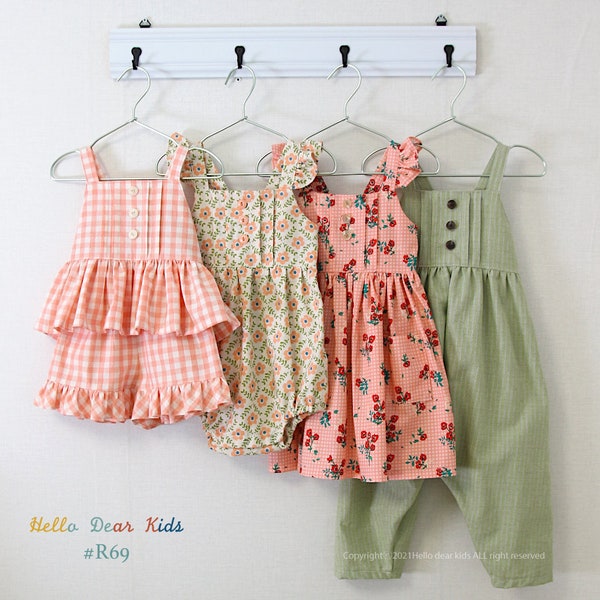 R69/ Sewing pattern/PDF sewing pattern/4 Bundle strap dress,  romper, top  and pants/Kids sewing pattern pattern/baby sewing pattern/3M~12Y