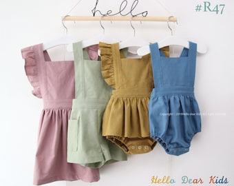 R47/Modèle de couture PDF/A4(Lettre), format A0/Modèle de couche/4 Bundle barboteuse et robe /Modèle de couture bébé et enfants/0M~7-8Y