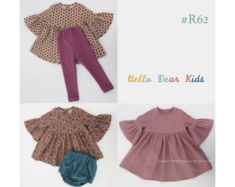 R62/ Sewing pattern/PDF sewing pattern/Bundle dress, blouse, bloomer and leggings/Kids sewing pattern pattern/baby sewing pattern/3M~12Y