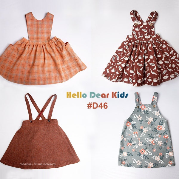 D46 / Kids Sewing pattern /PDF sewing pattern/4 Basic strap dress - Bundle patterns /baby sewing patterns/Toddler sewing pattern 12M-10years