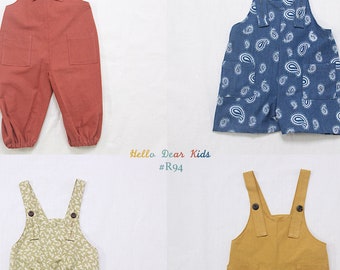 R94/ kids Sewing pattern/PDF sewing pattern/Bundle strap pants, dress, rompers/ A0 and A4 or letter size/Layered PDF Sewing Patterns/ 3M~12Y