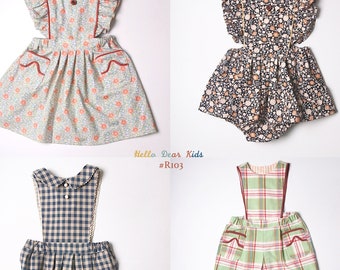 4 Bundle dress, pants and romper/ R103/PDF sewing pattern/A4(Letter),A0 format/Layer pattern/baby and kids sewing pattern/3M~12Y