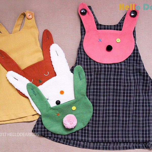 D29 / Baby sewing pattern pdf/ Dress with bunny bib / onesie / children clothing/Toddler sewing pattern/ 6M-6years