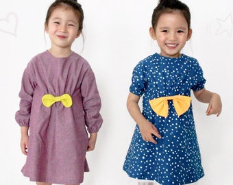 Kid's sewing pattern pdf/Toddler Kids/ Little Girl dress / Dress with bow / sizes 12M to 6Years